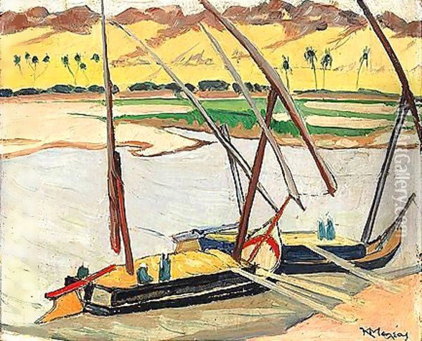 Boats On The Nile 2 Oil Painting - Konstantinos Maleas