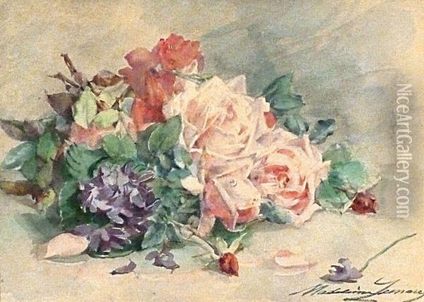 Nature Morte Au Bouquet De Roses Oil Painting - Madeleine Jeanne Lemaire