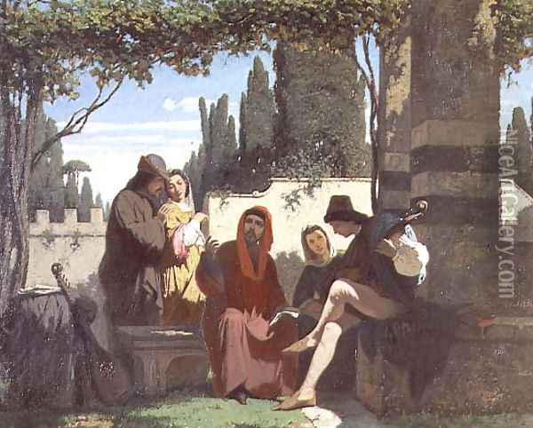 Florentine troubadours in the 14th century, 1860 Oil Painting - Vincenzo Cabianca