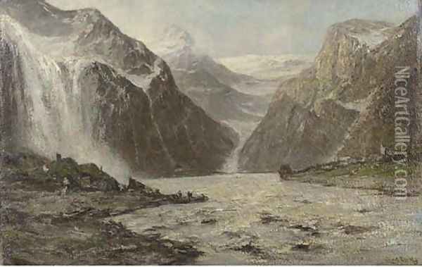 A fjord Oil Painting - Louis Apol