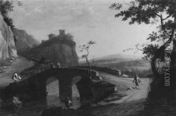Sudliche Landschaft Mit Einer Brucke Und Figurenstaffage Oil Painting - Jan Dirksz. Both
