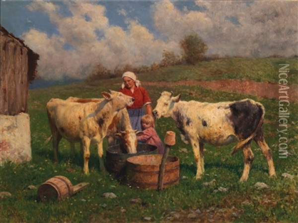 On The Alpine Pastures Oil Painting - Karl Feiertag