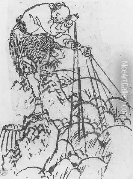 Study of a Cormorant Fisherman I Oil Painting - Katsushika Hokusai