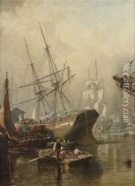 Mid-quay, Greenock Harbour Oil Painting - Samuel Bough