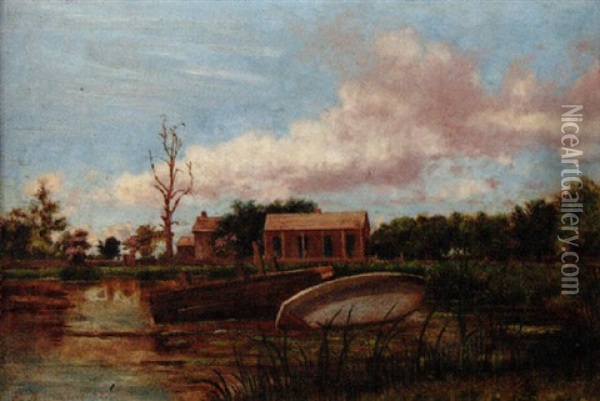Sunken Skiff Near Creole Cottages, Mandeville Oil Painting - Edward E. Dessomes
