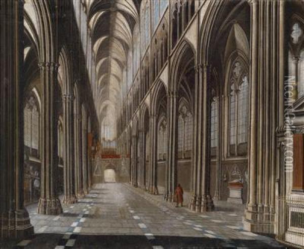 Gothic Church Interior Oil Painting - Christian Stocklin