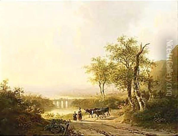 An Extensive Landscape With Travellers On A Path Oil Painting - Willem De Klerk