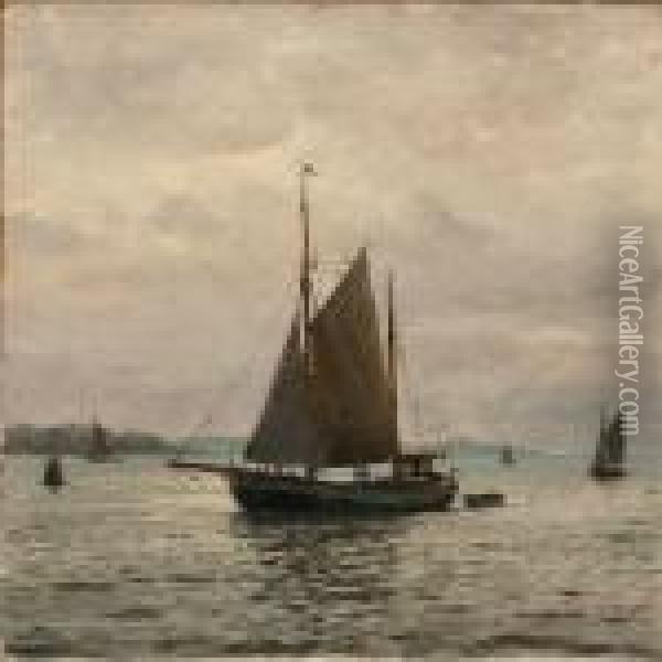 Coastal Scene With Sailing Boats On The Sea Oil Painting - Christian Benjamin Olsen