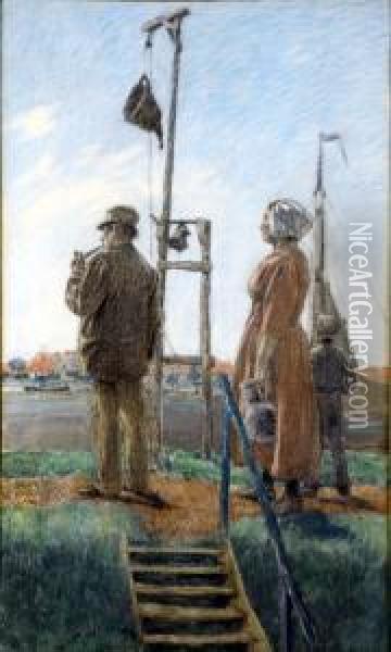 [pecheur, Femme Et Enfant A Flessingue] Oil Painting - Amedee Ernest Lynen