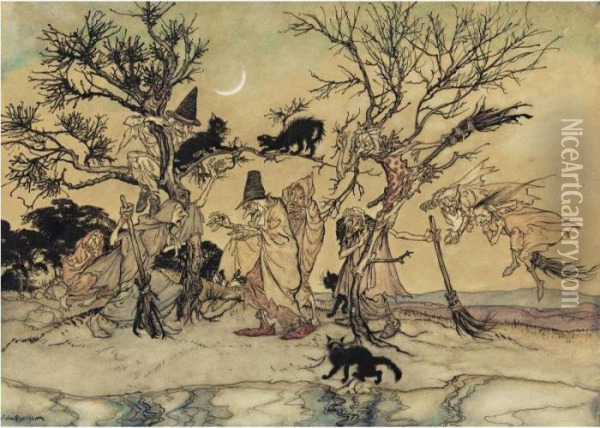 The Witches' Sabbath Oil Painting - Arthur Rackham