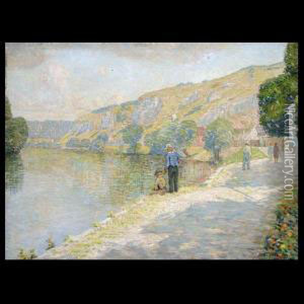 American . Afternoon By The Lakes Edge Oil Painting - John Franklin Stacey