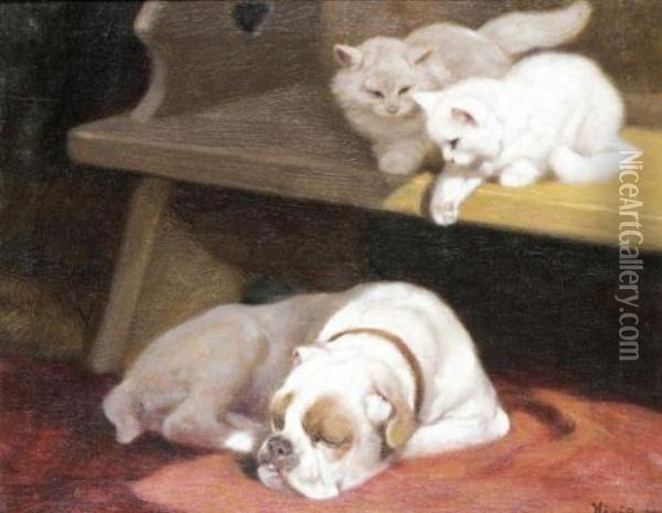 The Mischievous Kittens Oil Painting - Arthur Heyer