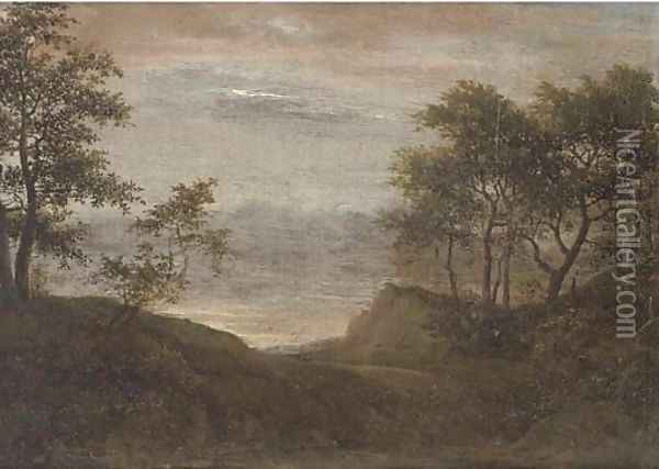 A wooded landscape with a path Oil Painting - Cornelis Vroom