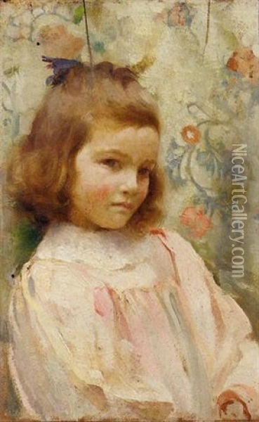 Portrait Of A Young Girl In A Pink Dress Oil Painting - William Logsdail