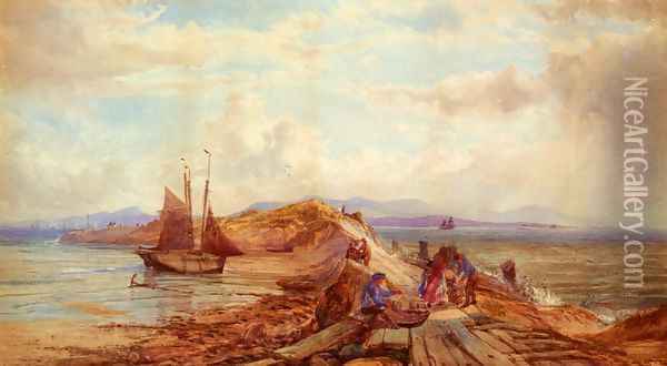 Returning With The Catch (Possibly On The River Clyde) Oil Painting - John Faulkner