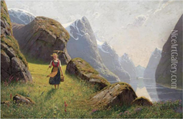 Fra En Norsk Vestlandsfjord (summer In The Fjord) Oil Painting - Hans Dahl