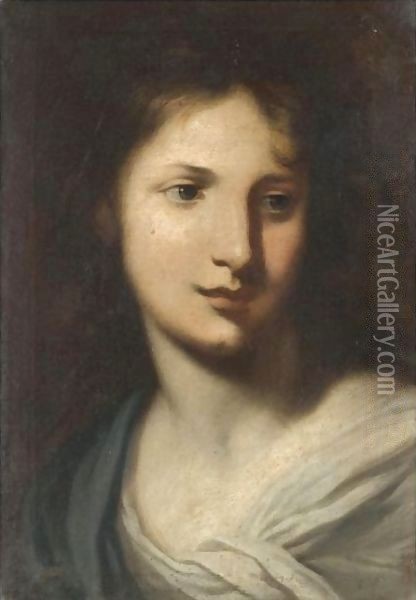 The Head Of A Young Lady, Probably Mary Magdalene Oil Painting - Francesco Furini