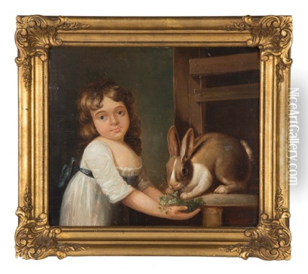 Girl & Rabbit Oil Painting - George Morland