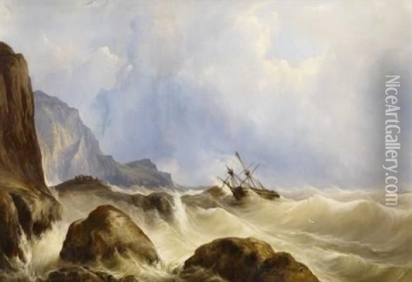 Schiffbruch Vor Felsiger Kuste Oil Painting - Andreas Achenbach