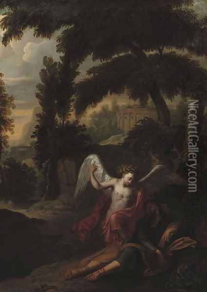 The Angel visiting Jacob in a wooded landscape Oil Painting - Andrea Locatelli
