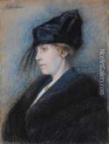 Portret Kobiety W Futrze Oil Painting - Teodor Axentowicz