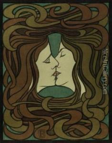 The Kiss. 1898. Oil Painting - Peter Behrens