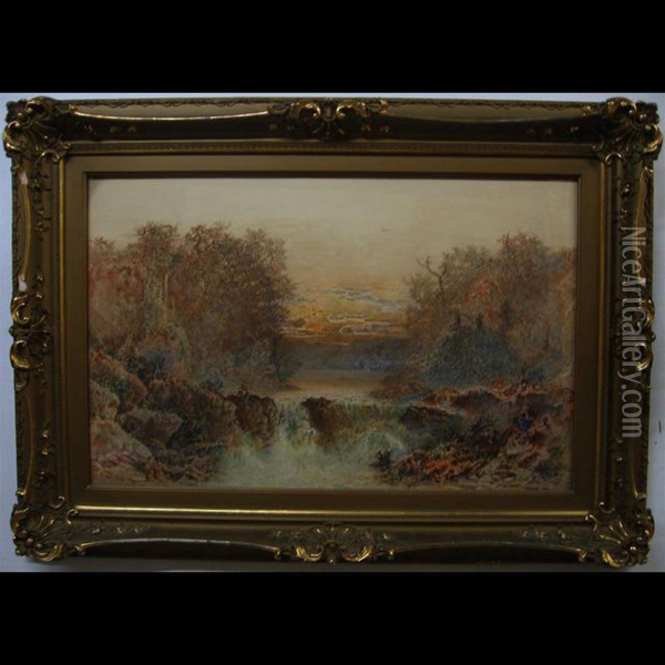 River Cascades Oil Painting - Otto Reinhard Jacobi
