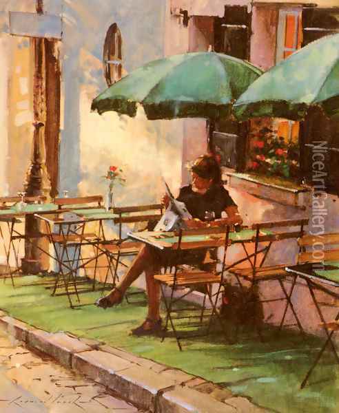 Only A Rose At Cafe Rose Oil Painting - Raymond Leech