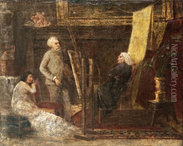 Munkacsy Liszt Ferenc Portrejat Festi Oil Painting - Zsigmond Hollo