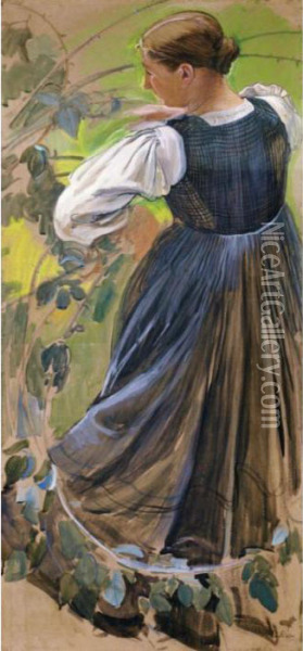 Valaisanne Au Verger Oil Painting - Ernest Bieler