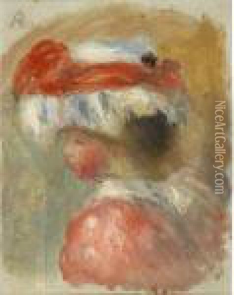Jeune Fille A La Charlotte Oil Painting - Pierre Auguste Renoir