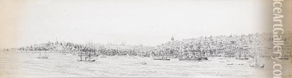 Panorama Of Constantinople Oil Painting - Josef Schranz