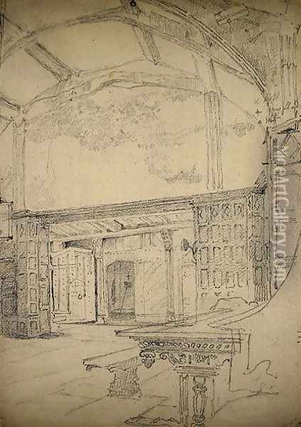 Interior of the Great Hall, Little Moreton Hall, Cheshire Oil Painting - John Sell Cotman