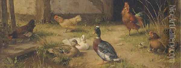 Poultry in the farmyard Oil Painting - Carl Jutz