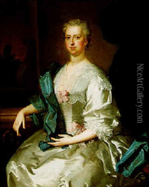 Portrait Of Mrs. Harris Oil Painting - Thomas Hudson