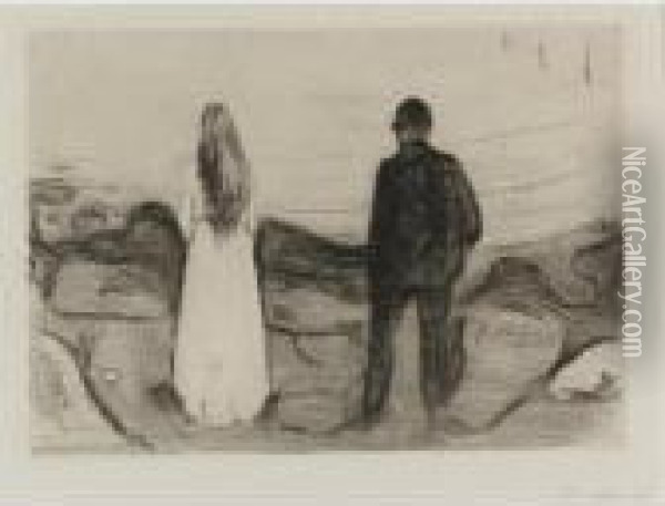 Two Human Beings, The Lonely Ones (woll 13) Oil Painting - Edvard Munch