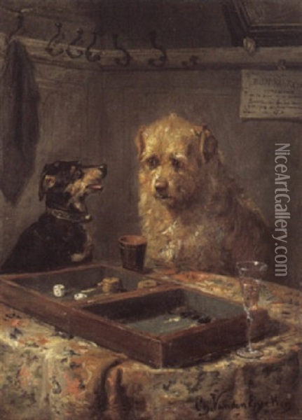 Interieur Met Twee Honden Oil Painting - Charles van den Eycken