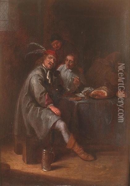 Peasants At A Table In An Inn Oil Painting - David The Younger Teniers