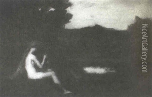 Nude Female In A Wooded Landscape Oil Painting - Jean Jacques Henner