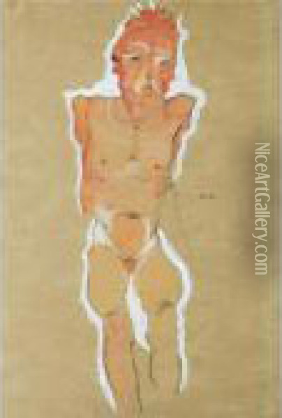 Mannlicher Akt Mit Verkurzten Armen (male Nude With Truncated Arms) Oil Painting - Egon Schiele