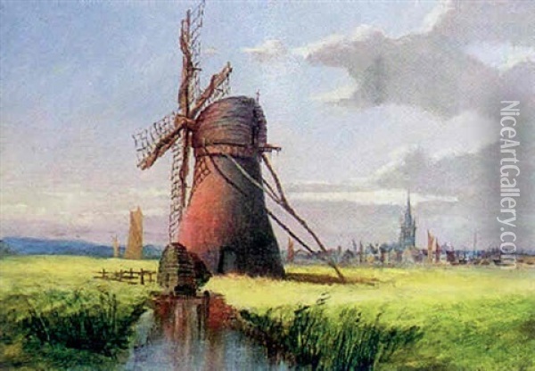 Marsh Mill, Near Yarmouth Oil Painting - Anthony Sandys