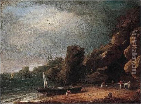 A Coastal Lanscape With Fishermen Oil Painting - Claude-joseph Vernet