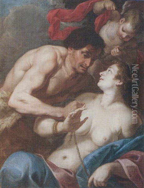 Mars And Venus (or Hercules And Herion?) Oil Painting - Abraham Janssens