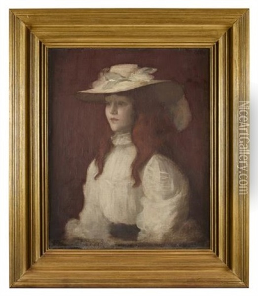 Girl In A Straw Hat Oil Painting - Stanismore Richmond Leslie Deans