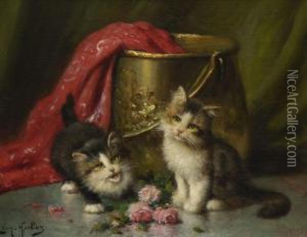 Zwei Katzchen. Oil Painting - Leon Charles Huber