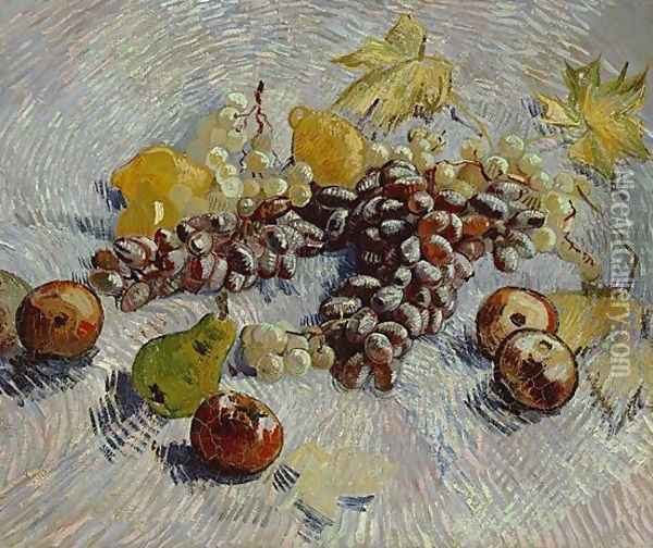 Still Life With Apples Pears Lemons And Grapes Oil Painting - Vincent Van Gogh