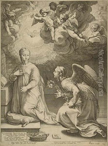 The Annunciation Oil Painting - Hendrick Goltzius