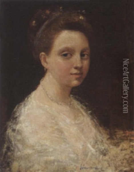 A Portrait Of An Elegant Lady Oil Painting - Simon Maris