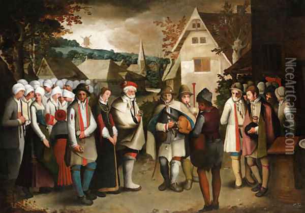 A wedding procession through a town Oil Painting - Nicolas Baullery