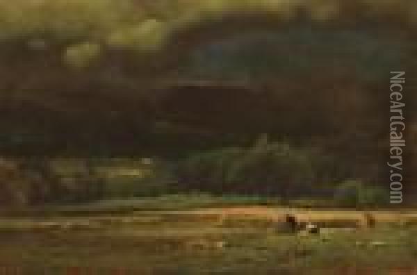 Harvesting Before The Oncoming Storm Oil Painting - George Inness